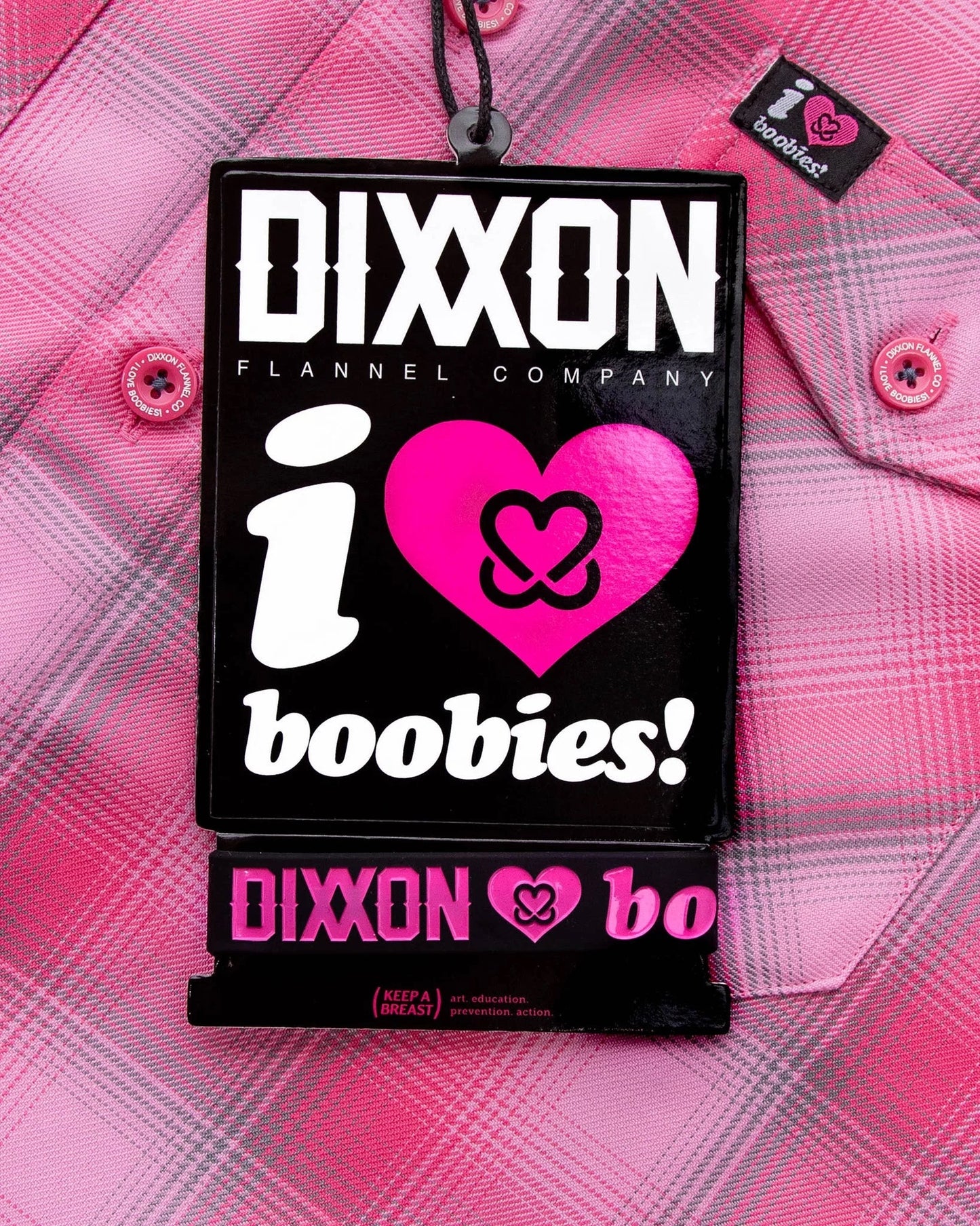 DIXXON - Keep A Breast "I LOVE BOOBIES" Pink Flannel Shirt