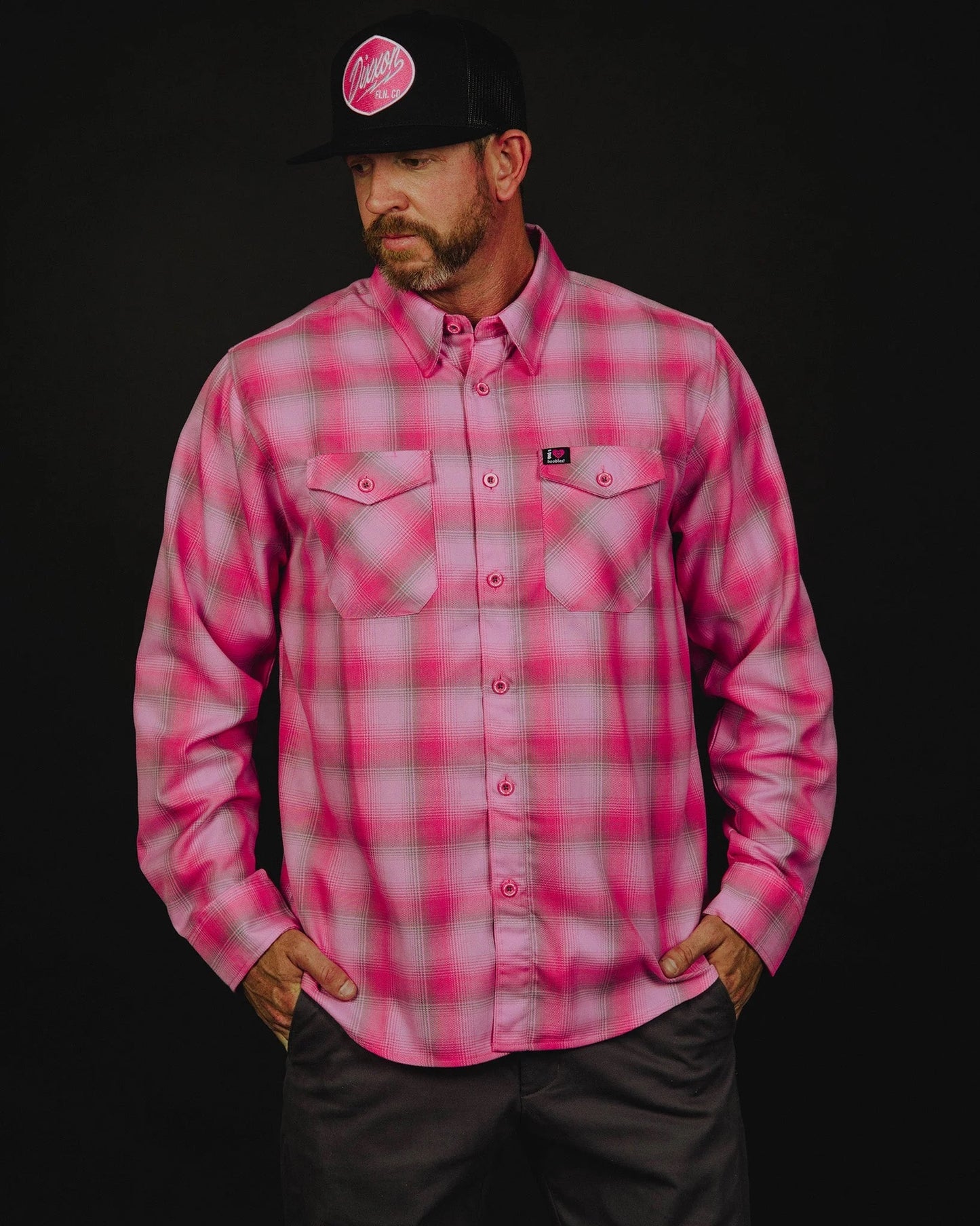 DIXXON - Keep A Breast "I LOVE BOOBIES" Pink Flannel Shirt