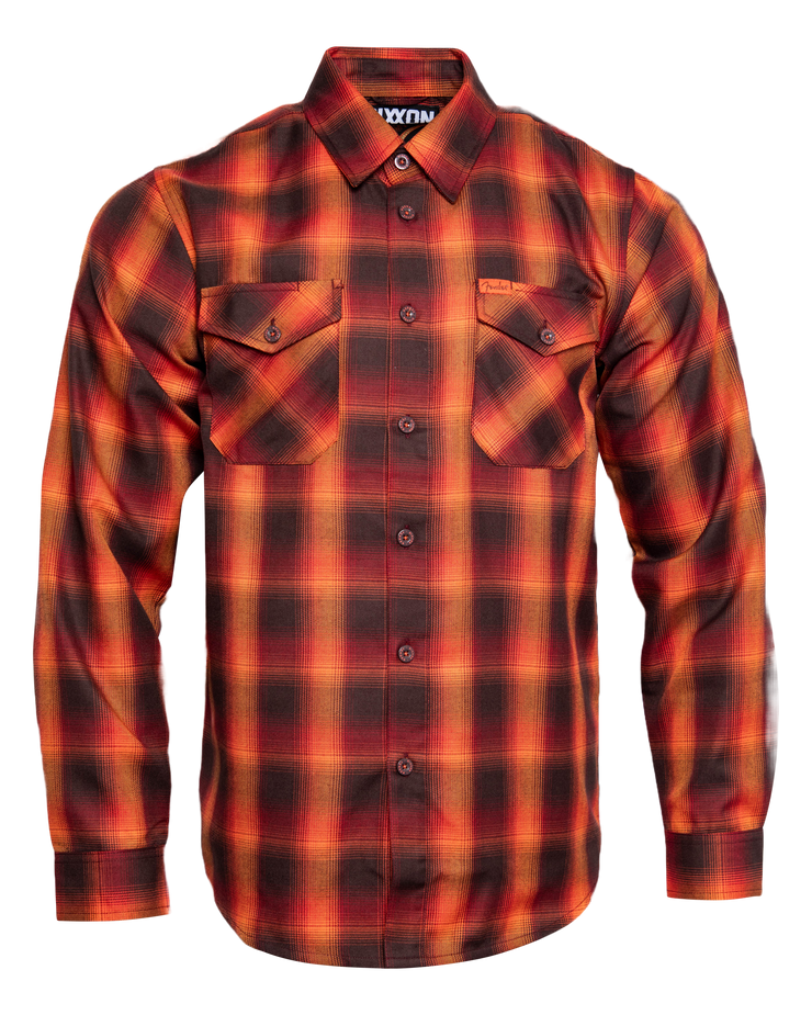 DIXXON - Fender Statocaster Orange, Red & Black Flannel Shirt