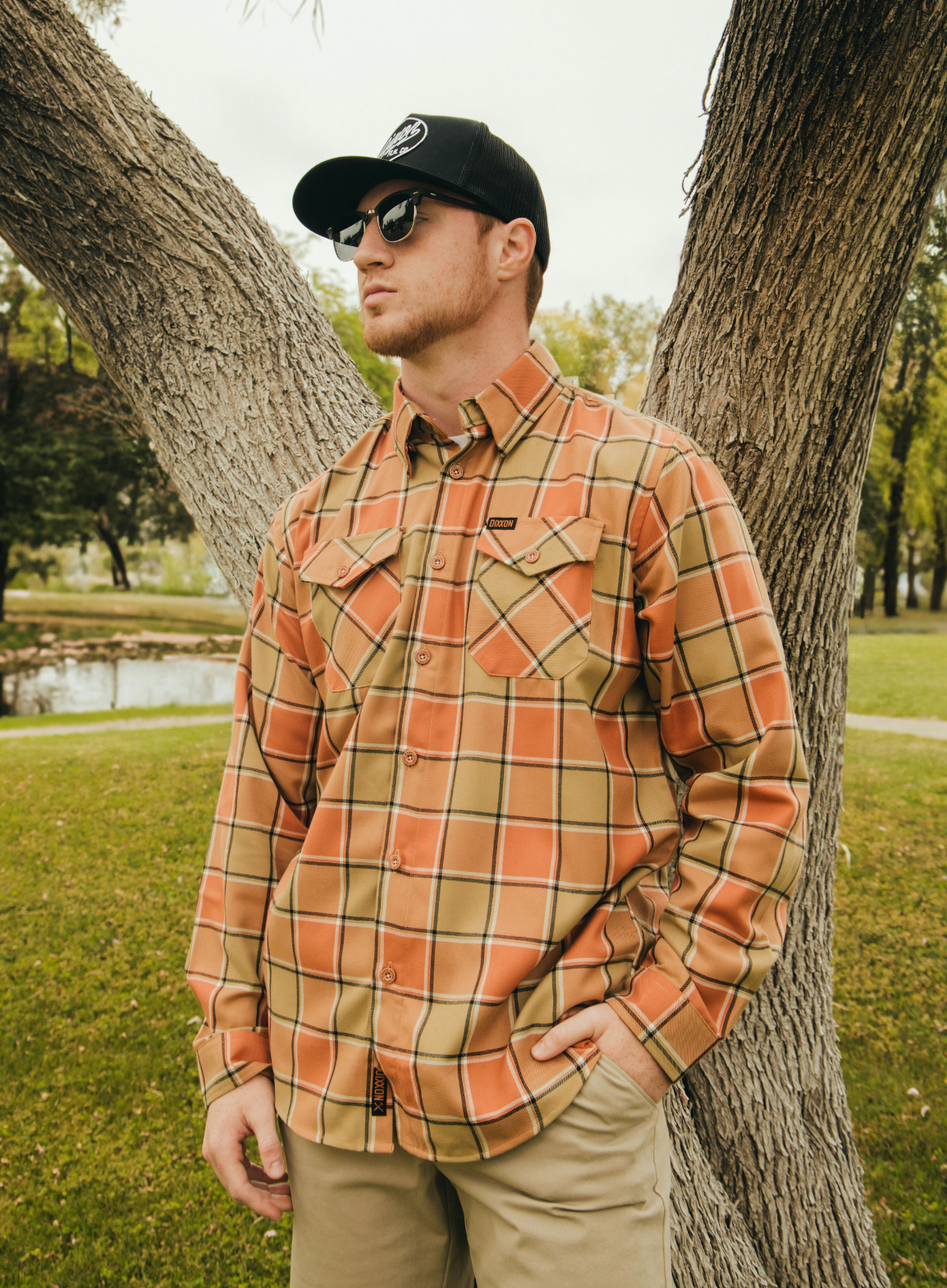 DIXXON - Georgia Peach Orange, Black & Beige Flannel Shirt