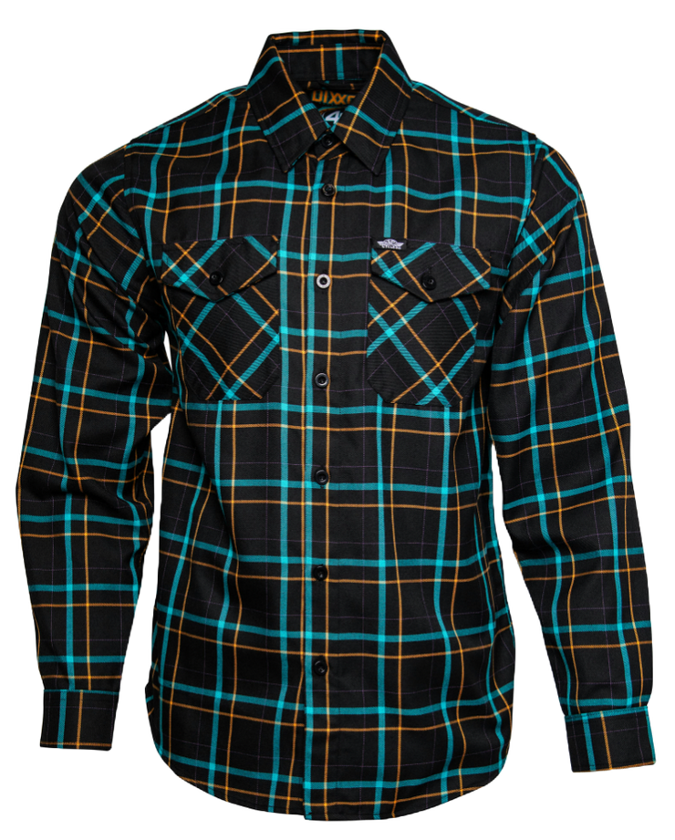 DIXXON - J&P Cycles 45th Anniversary Blue, Orange & Black Flannel Shirt