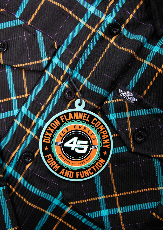 DIXXON - J&P Cycles 45th Anniversary Blue, Orange & Black Flannel Shirt