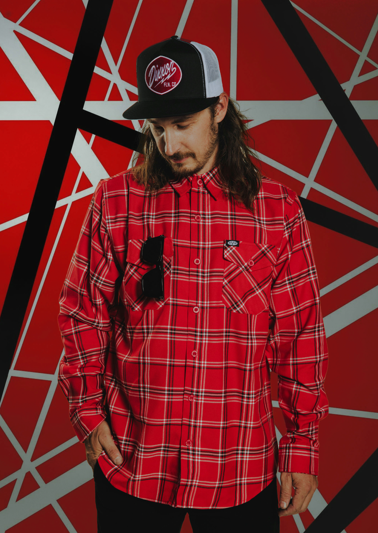 DIXXON - Eddie Van Halen Red, Black & White Flannel Shirt