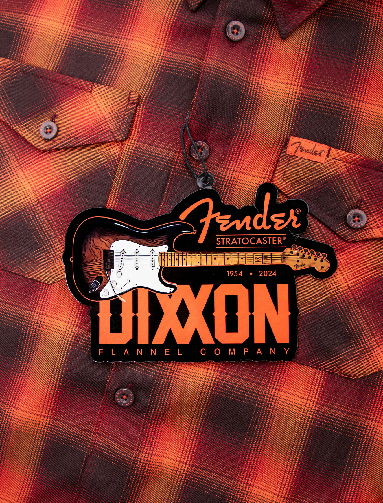 DIXXON - Fender Statocaster Orange, Red & Black Flannel Shirt